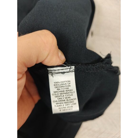 Vtg Quacker Factory Black 3/4 Sleeve Top White Embroidered Design Size L Cotton - Picture 4 of 7